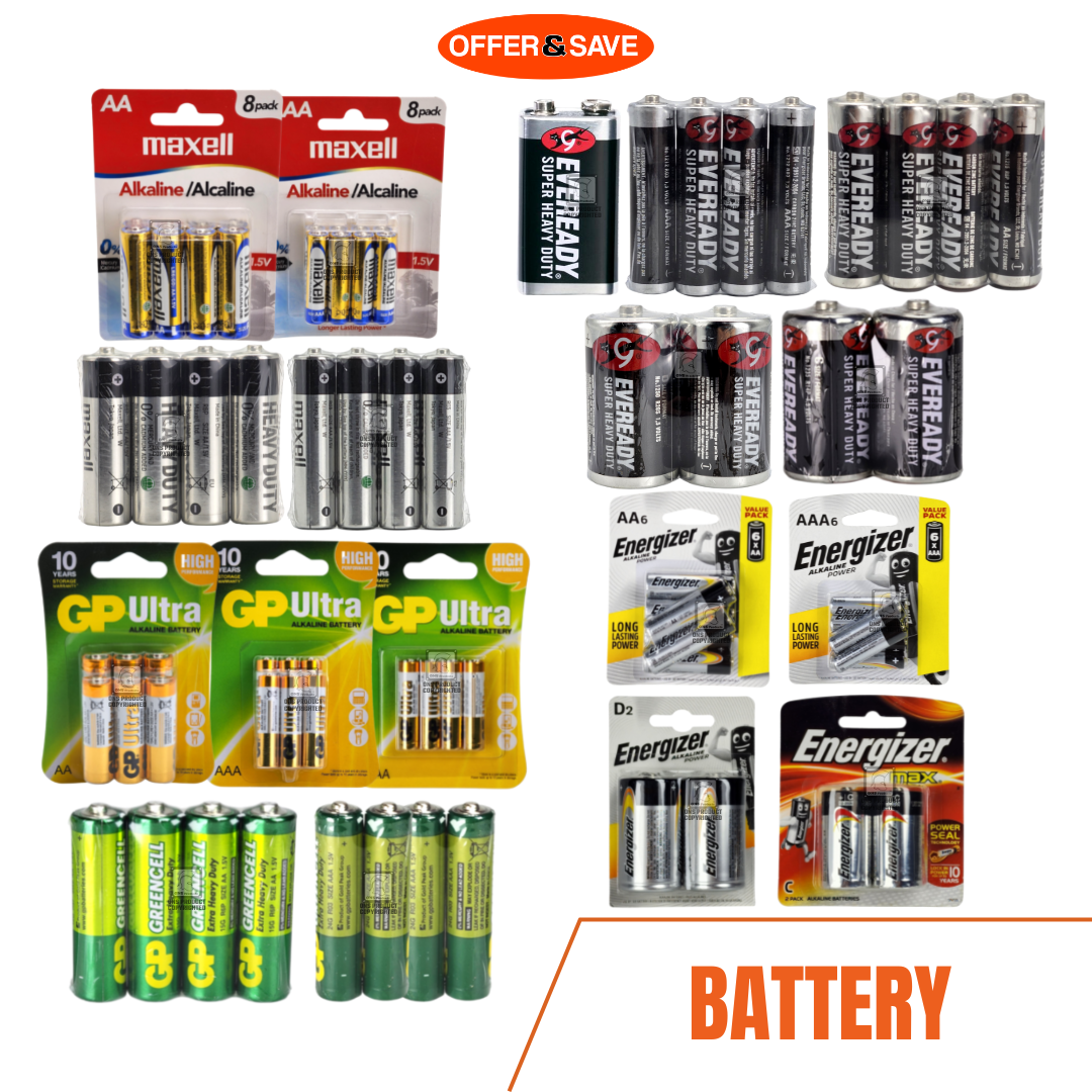 All Battery [ Eveready / Maxell / GP / Energize ] - AA / AAA / D size / C size Battery