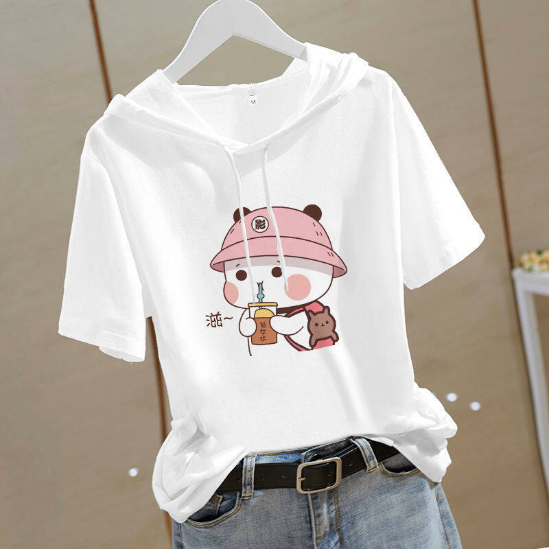 Korean Blouse Women Printing Ladies T Shirt Loose Short Sleeve Casual Top Women Shirt Fashion Blouse for Woman Summer Women's White Blouse Short-sleeved Hoodie Blouse